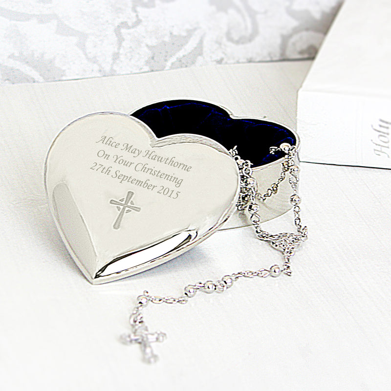 Personalised Rosary Beads and Cross Heart Trinket Box Trinket, Jewellery & Keepsake Boxes Everything Personal