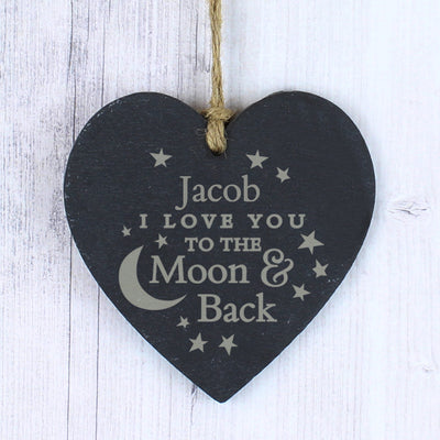 Personalised To the Moon and Back... Slate Heart Decoration Hanging Decorations & Signs Everything Personal