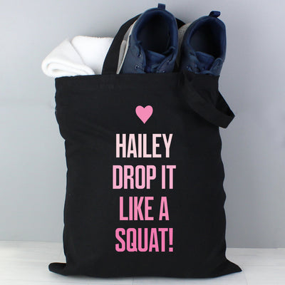 Personalised Pink Text Black Cotton Bag Textiles Everything Personal