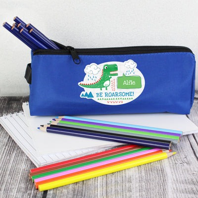 Personalised 'Be Roarsome' Dinosaur Blue Pencil Case Stationery & Pens Everything Personal