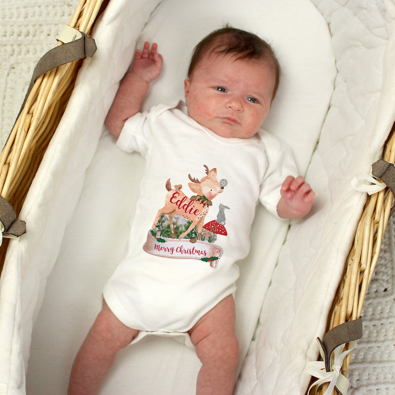 Personalised Festive Fawn 0-3 Months Baby Vest Clothing Everything Personal
