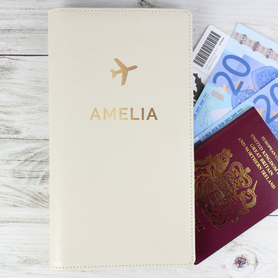 Personalised Gold Name Travel Document Holder Leather & Leatherette Everything Personal
