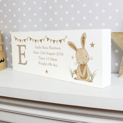 Personalised Hessian Rabbit Wooden Block Sign Hanging Decorations & Signs Everything Personal