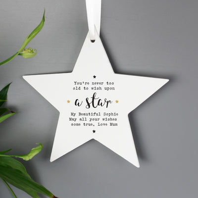 Personalised Wish Upon a Star Wooden Star Decoration Christmas Decorations Everything Personal