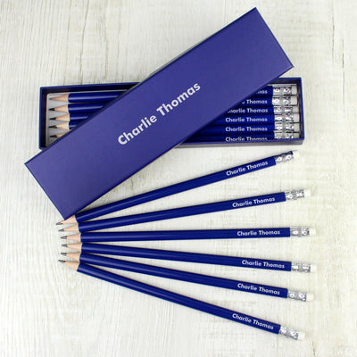 Personalised Name Only Box and 12 Blue HB Pencils Stationery & Pens Everything Personal