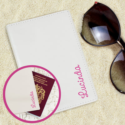 Personalised Pink Name Cream Passport Holder Leather & Leatherette Everything Personal